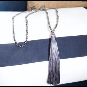 🎀 NEW • Gray Tassel & Silver Beads Long Necklace
